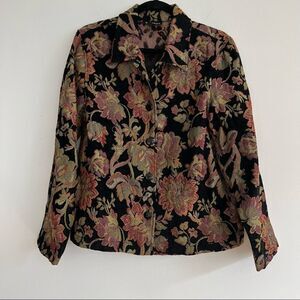 Portrait Black Floral Botanical Tapestry Button Up Jacket Size Small